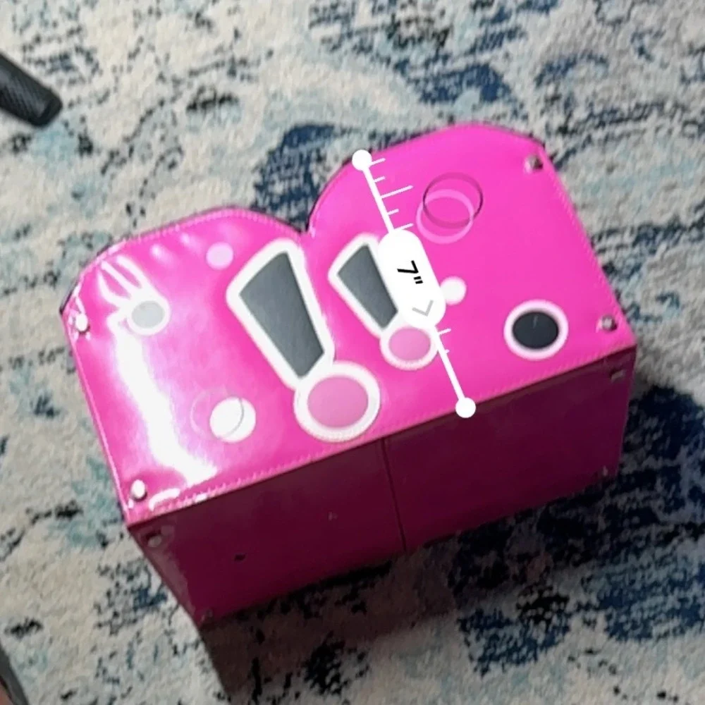 Vintage Pink Black Heart Shaped Makeup Train Case Vanity Mirror Box Y2K Storage